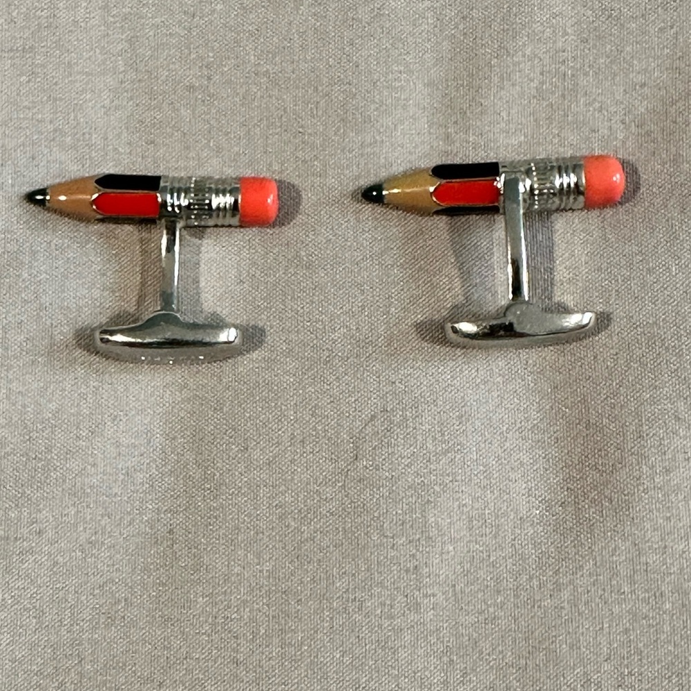 Red and Silver Novelty Pencil Cuff Links